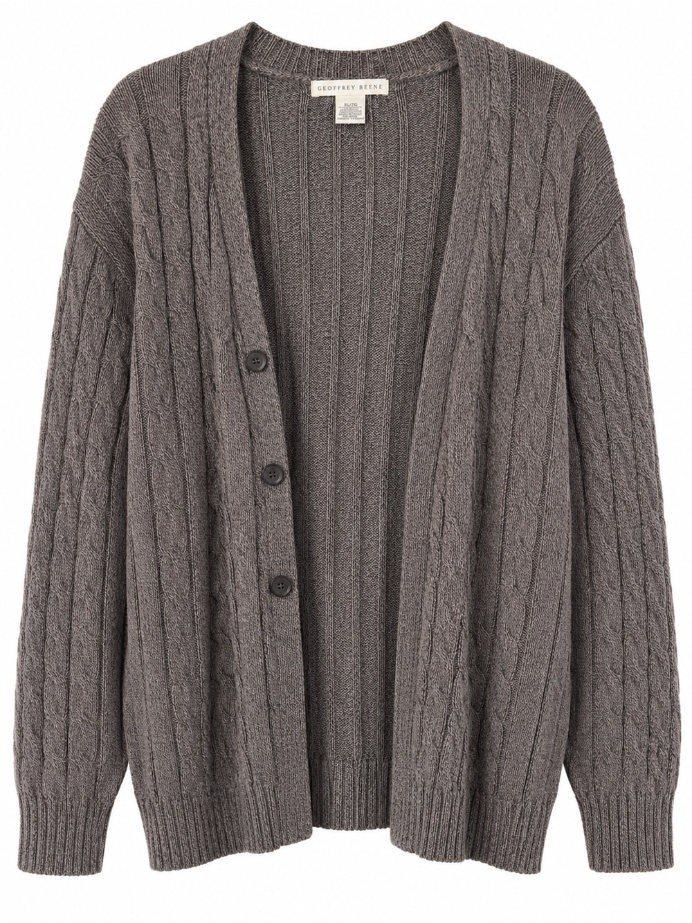 Geoffrey Beene Cable-Knit Button Cardigan in Charcoal Gray